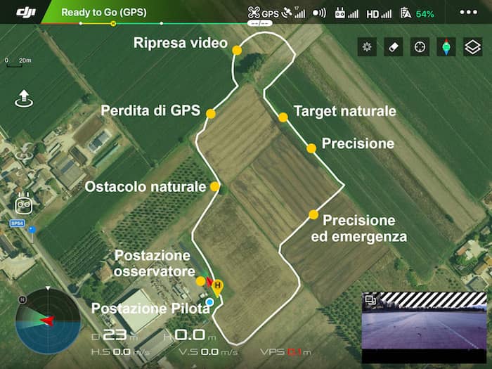 corso droni cro ENAC, percorso dello skill test di pratica. Diversi scenari naturali riproducono situazioni realistiche durante le missioni di volo